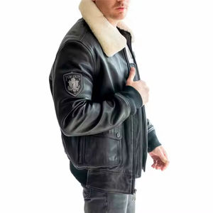 Blouson aviateur vintage pour homme, veste en cuir d'hiver avec doublure chaude et décorations à motifs, fabrication OEM disponible - Product Image 3