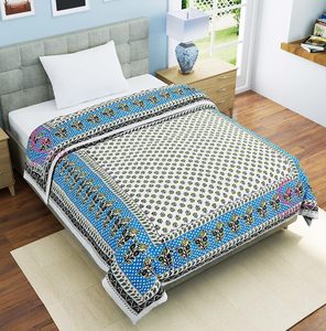 400 TC Pure Cotton Floral Pattern Handmade Bohemian Style Lightweight <b>Single</b> Bed <b>Quilt</b>/Razai/Rajai 85x55 Inches All-Season - Product Image 5