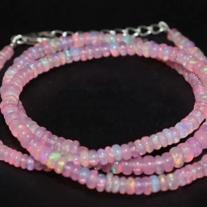 Collier minimaliste en opale rose 3,5 mm 15 pouces, collier en pierre précieuse éthiopienne lisse en forme de rondelle - Product Image 1