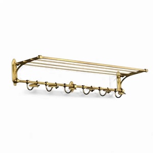 Stylish Brass <b>Shelf</b> Bracket Towel Rack With <b>Hooks</b> Gold Finished Durable <b>Shelf</b> Bracket Support Vintage Modern Design Used Home - Product Image 1