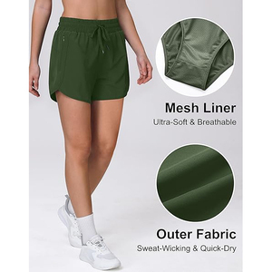 Shorts de sport pour hommes vert olive Dry Fit avec poche zippée, idéaux pour la musculation (vente en gros) - Product Image 5