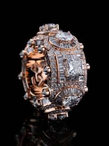 Bague de mariage plaquée or rose avec diamants taille émeraude et pavé - Product Image 1
