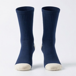 Crew <b>Socks</b> Solid Navy Blue Cotton Polyester Spandex Breathable Knitted for Daily Casual Wear Autumn Season Adult Size - Product Image 1