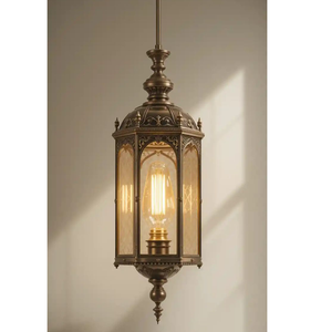 Lámpara Colgante de Bronce Antiguo, Lámpara de Techo de Vidrio Vintage, Iluminación Gótica, Grandeur Regal - Product Image 1