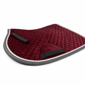 Tapis de selle matelassé en velours bordeaux pour cheval, tapis de selle d'équitation de saut avec bordure grise et passepoil blanc, durable, OEM - Product Image 2