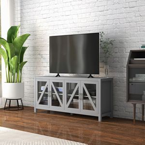 "Adjustable Iron Entertainment Center TV <b>Stand</b> with 4 Glass <b>Doors</b> & 4 Cable Holes for TVs up to 58" - Product Image 2