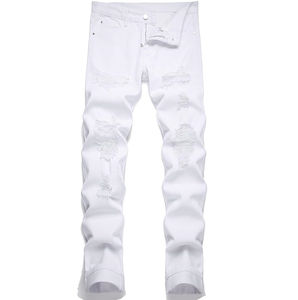 Pantalon de jogging en jean déchiré et délavé blanc uni pour homme, imperméable, séchage rapide, taille haute, idéal pour l'extérieur – Meilleures ventes - Product Image 1