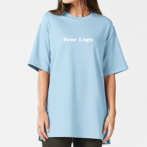 Camisetas personalizadas de cuello redondo y hombros caídos para mujer, con logo impreso, estilo hip hop, ligeras. - Product Image 1