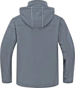 Chaqueta Softshell Gris para Hombre, con Capucha, Cierre de Cremallera, Resistente al Viento, Informal, Otoñal, Color Sólido, Corte Regular - Product Image 2