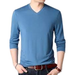 T-shirt pour homme à manches longues, col en V, coupe classique, 100% coton, tissu tricoté doux et écologique, anti-rides, séchage rapide, respirant - Product Image 2