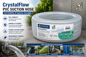KARYON CrystalFlow PVC Suction Hose 50mm X 20m Transparent Flexible Spiral Reinforcement Abrasion Resistant Agriculture Use - Product Image 1