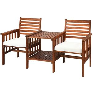 Acacia <b>Wood</b> Loveseat Outdoor Patio <b>Table</b> and Chairs Set 3-Piece <b>Garden</b> Furniture - Product Image 1