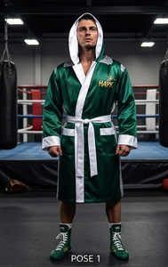 HAWK SPORTS INDUSTRIES Robe de boxe verte à capuche en polyester, durable, confortable, pour toutes les saisons, robe d'entraînement, emballage personnalisé - Product Image 5