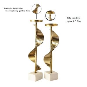 Porte-bougies en métal avec base en acier et aluminium blanc, élégant support de bougie pilier doré pour la décoration de la maison, salon, salle à manger - Product Image 4