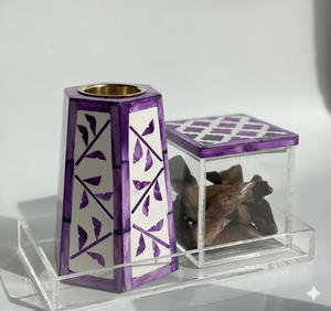 Brûleur à encens de luxe en résine et os incrusté, Mubkhar, avec plateau en acrylique, finition polie, pour le Ramadan et l'Aïd - Product Image 6
