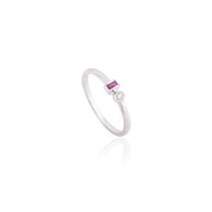 แหวนทองคำขาว 14K สไตล์อาร์ตเดโค Toi Et Moi ประดับทับทิมทรงหัวใจและเพชร - Product Image 4