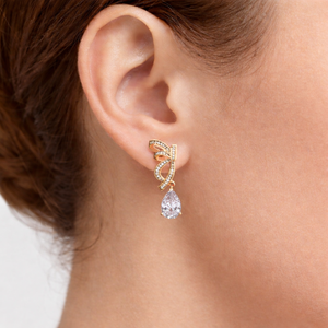 Pendientes de lujo con diseño de lazo real, chapados en oro de 14 quilates, con diamantes talla pera, diamantes cultivados en laboratorio, joyería para bodas y fiestas para mujeres. - Product Image 6