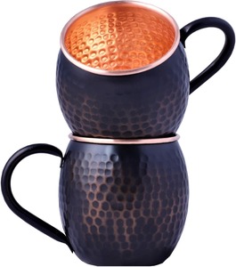 Taza de cobre para beber con acabado martillado a mano y posavasos, estilo vintage para uso en la mesa. - Product Image 6