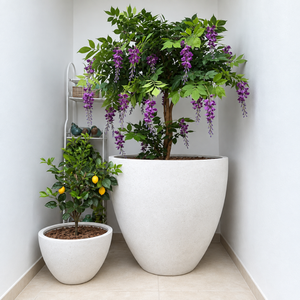 Minimalist Gray Fiberglass Planters Set Of 3 Rounded Flower Containers For Modern Home Office Garden Decoration Wholesale - Product Image 1
