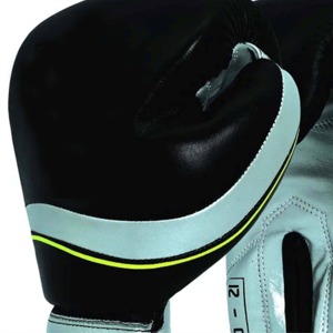 Leather Boxing <b>Gloves</b> Black with <b>Silver</b> Stripe Velcro Closure Breathable for Adults Training Gear - Product Image 5