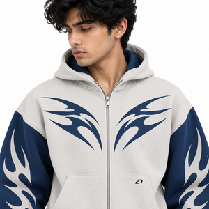 Conjunto de Chándal Personalizado para Hombre, Azul Marino, 2 Piezas, Sudadera con Cremallera Completa, Pantalones Deportivos de Pierna Ancha, Corte Holgado, Estilo Urbano, 100% Algodón, Marca Privada - Product Image 3