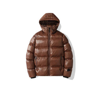 Trendy Glossy Brown Puffer Jacket Thick Warm Winter <b>Bubble</b> <b>Coat</b> Custom Unisex Streetwear Waterproof Shiny Hooded Down Jacket - Product Image 1