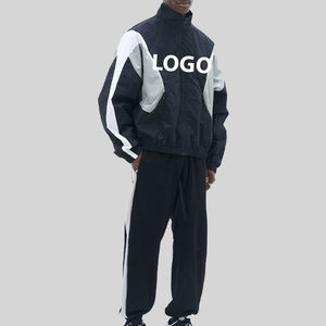 Conjunto Deportivo para Hombre en Blanco y Negro con Bloques de Color, Cierre Completo, Cuello Alto, Corte Holgado, Estilo Urbano, Transpirable, de Poliéster, para Otoño - Product Image 3
