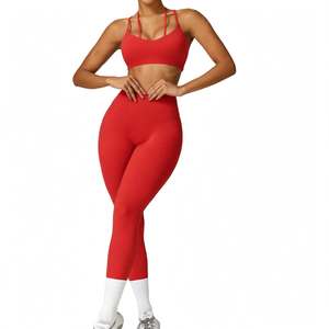 Nouveautés 2024 Ensemble de sport 2 pièces uni personnalisé pour fitness et yoga, taille mi-haute, sans couture, séchage rapide, pour la gym et l'entraînement - Product Image 5