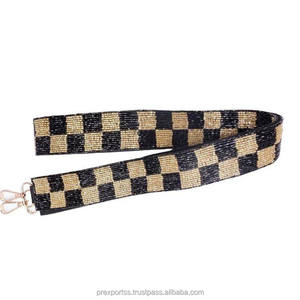 Checkered Pattern Vintage Cotton Bag Hanger Handmade <b>Adjustable</b> Decorative Beaded Crossbody Purse Replacement Embroidery Custom - Product Image 4