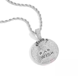 Collier pendentif portefeuille Hip Hop, diamant glacé, en argent 925 plaqué or, breloque disque rond géométrique pour soirée - Product Image 4