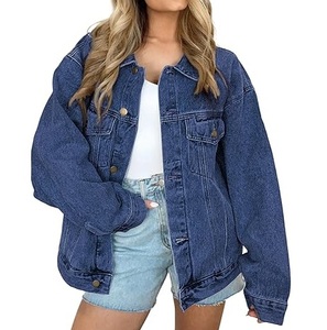 Veste en jean unie personnalisée coupe-vent ample à manches longues pour l'hiver, respirante avec poche poitrine - Product Image 1