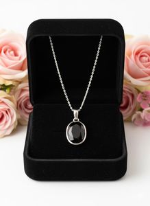 Pendentif ovale en obsidienne noire de luxe plaqué rhodium, collier vintage en pierre protectrice, bijou délicat en cristal, cadeau spirituel - Product Image 2