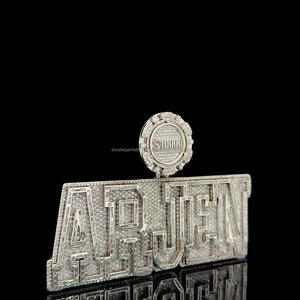 Personnalisé Glacé Grand Nom Plaque Pendentif Diamant Lettre Initiales Personnalisé Bling Numéro Bali Nom pour Femmes Bijoux - Product Image 3