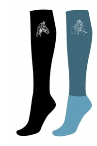 Chaussettes d'équitation pour femmes, hauteur genou, motif rayé, noir, rouge, blanc, bleu, chaussettes d'équitation, coupe classique - Product Image 2