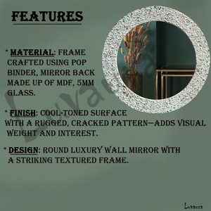 Handmade Textured Crystal Glass Wall <b>Mirror</b> Silver <b>White</b> MDF <b>Frame</b> 18 Inch Contemporary Decorative Luxury Home REHMAN CRAFT - Product Image 5