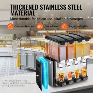 Distributore di Bevande Commerciale a 4 Serbatoi, 10L/10.6QT per Serbatoio, 430W, Macchina per Tè Freddo in Acciaio Inox, Capacità 5L, Voltaggio 220V - Product Image 4