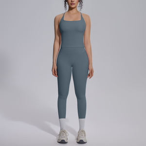 Conjunto de Yoga de 2 Piezas sin Costuras, Cuello Cuadrado, Sin Tirantes, Cintura Alta, Largo Completo, Ropa Deportiva, Elástico en 4 Direcciones, Estampado, Ligero y Sencillo - Product Image 2