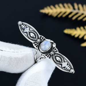 925 Sterling Silver Natural <b>Moonstone</b> <b>Ring</b> Leaf Design Boho Engagement <b>Ring</b> Gift Jewelry - Product Image 6