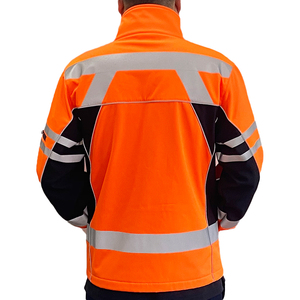 Men's <b>Orange</b> Hooded Quilted <b>Jacket</b> High Visibility Reflective Stripes Windproof Zipper Closure Stand Collar Regular Fit - Product Image 3