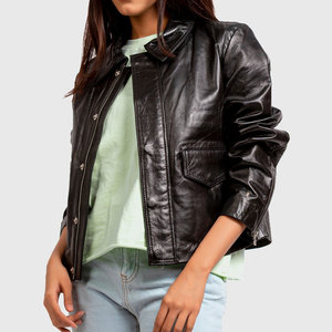 Women's Quilted Breathable Eco-Friendly Leather <b>Jacket</b> With Solid Collar Windproof for Autumn Winter <b>Biker</b> <b>Jackets</b> - Product Image 3