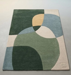 Alfombra de Lana Tejida a Mano en Tendencia Verde y Azul, Antideslizante, con Patrón Abstracto para Decoración Moderna del Hogar - Product Image 1