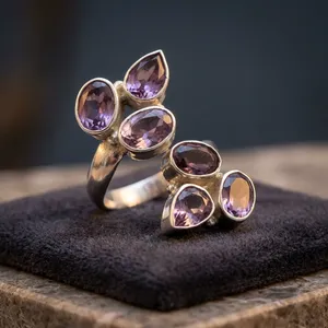 Natural Amethyst 925 Sterling Silver Cluster Ring Handmade Statement Gemstone Jewelry <b>for</b> Women Vintage Wholesale - Product Image 4