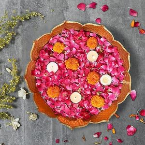 Metal Floral Decorative Tray With <b>Pink</b> <b>Petals</b> And Candles For Wedding Occasion - Product Image 5