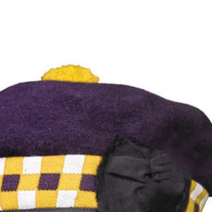 Gorro Balmoral de Lana Pura Morado Oscuro y Amarillo, Sombrero Escocés con Diseño a Cuadros, Talla Personalizada, Gorro Clásico Tradicional para Kilt - Product Image 4