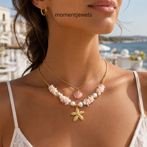 Collar con Colgante de Estrella de Mar Geométrica de Acero Inoxidable y Oro de 18K, Cadena con Dije de Concha Rosa, Joyería para Mujer, Fiesta en la Playa - Product Image 2