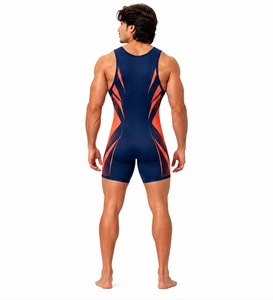 Débardeur de compression sans manches pour homme, bleu marine et orange, col rond, en spandex et polyester, respirant, sans coutures, toutes saisons - Product Image 2