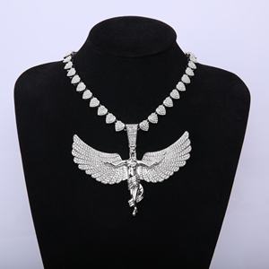 Collier pendentif ailes d'ange de luxe serti de pierres, avec chaîne à maillons en forme de cœur, en moissanite VVS, bijoux hip-hop - Product Image 3