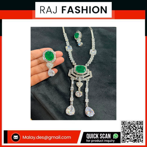 Conjunto de Collar y Aretes de Esmeralda Verde Premium, Joyería de Moda Nupcial de Lujo - Product Image 2