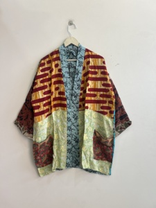 Indian Vintage Women Crepe Silk <b>Kimono</b> Robe Short Lounge Wear <b>Beach</b> Cover Up Gift For Her - Product Image 2
