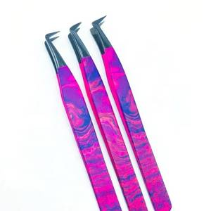 Pinzas Quirúrgicas de Precisión Morje para Pestañas, Acero Inoxidable, Rosa Púrpura Marmoleado, Punta Lisa/Dentada/Serrada, 10 mm, Modelo MS-ET-0007 - Product Image 1